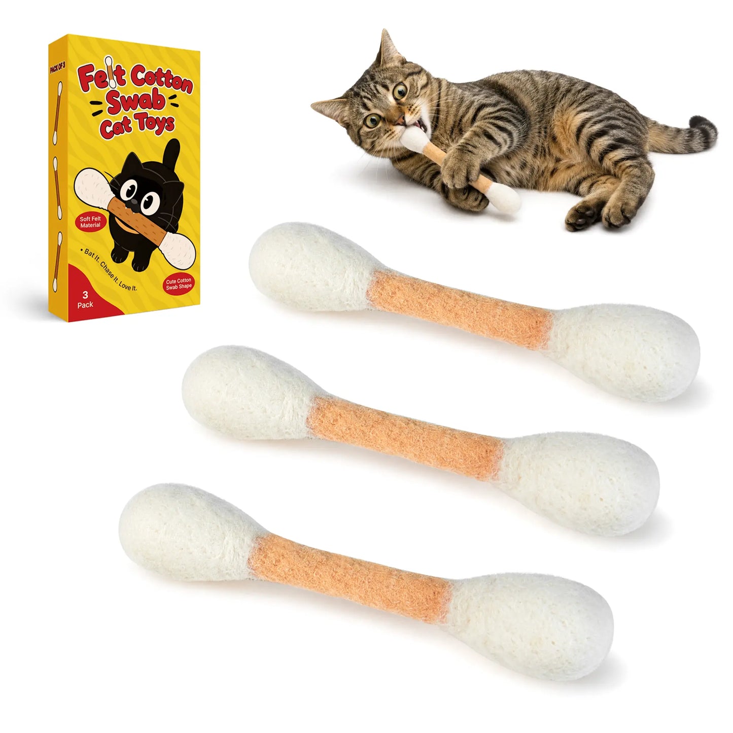 Potaroma 3 Pack Soft Natural Felt Cat Chew Toys with Catnip - Perfect for Kittens & Adult Cats, Includes Reusable Storage Bag