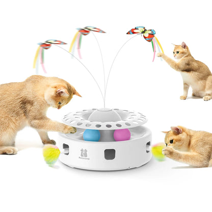 Potaroma 3-in-1 Automatic Interactive Cat Toy - Fluttering Butterfly, Ambush Feather & Track Balls for Endless Fun
