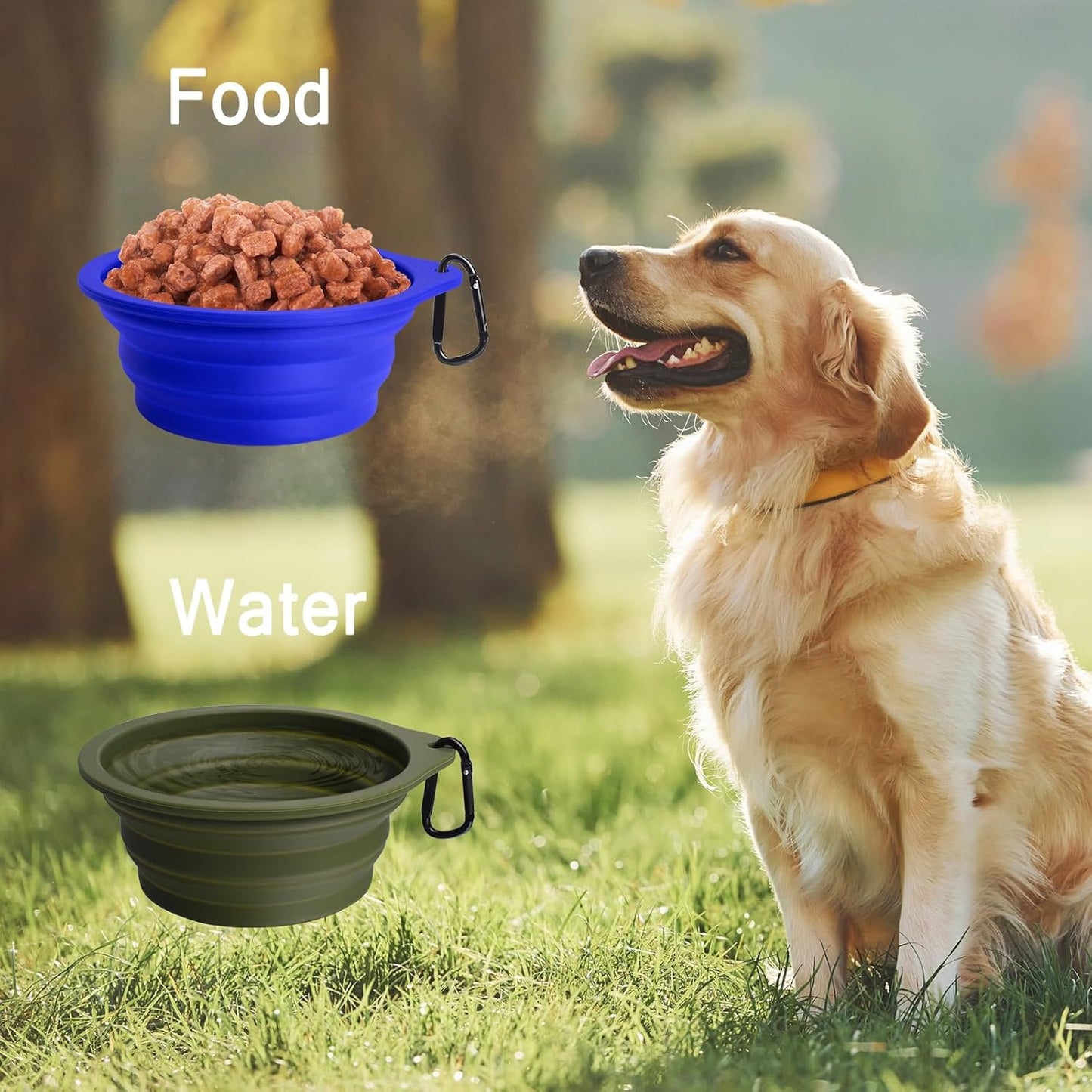 Travel-Friendly 2-Pack Collapsible Silicone Dog Bowls - BPA Free, Dishwasher Safe, Portable Food & Water Dishes with Carabiners in Army Green & Blue