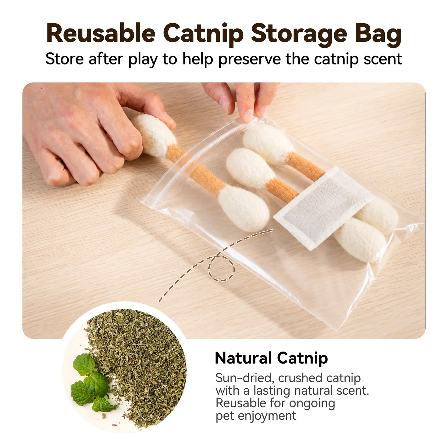 Potaroma 3 Pack Soft Natural Felt Cat Chew Toys with Catnip - Perfect for Kittens & Adult Cats, Includes Reusable Storage Bag