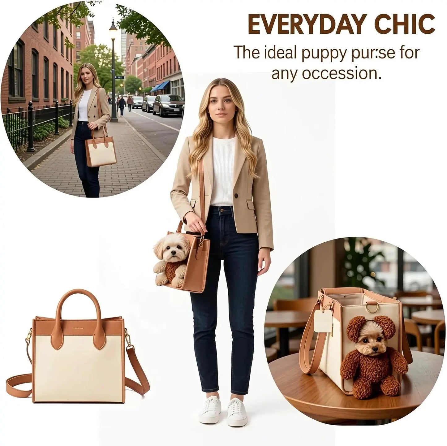 Charming Teddy Bear Carrier Bag for Dogs and Cats - Stylish 2-in-1 PU Leather Tote with Plush Ears for On-the-Go Pet Adventures