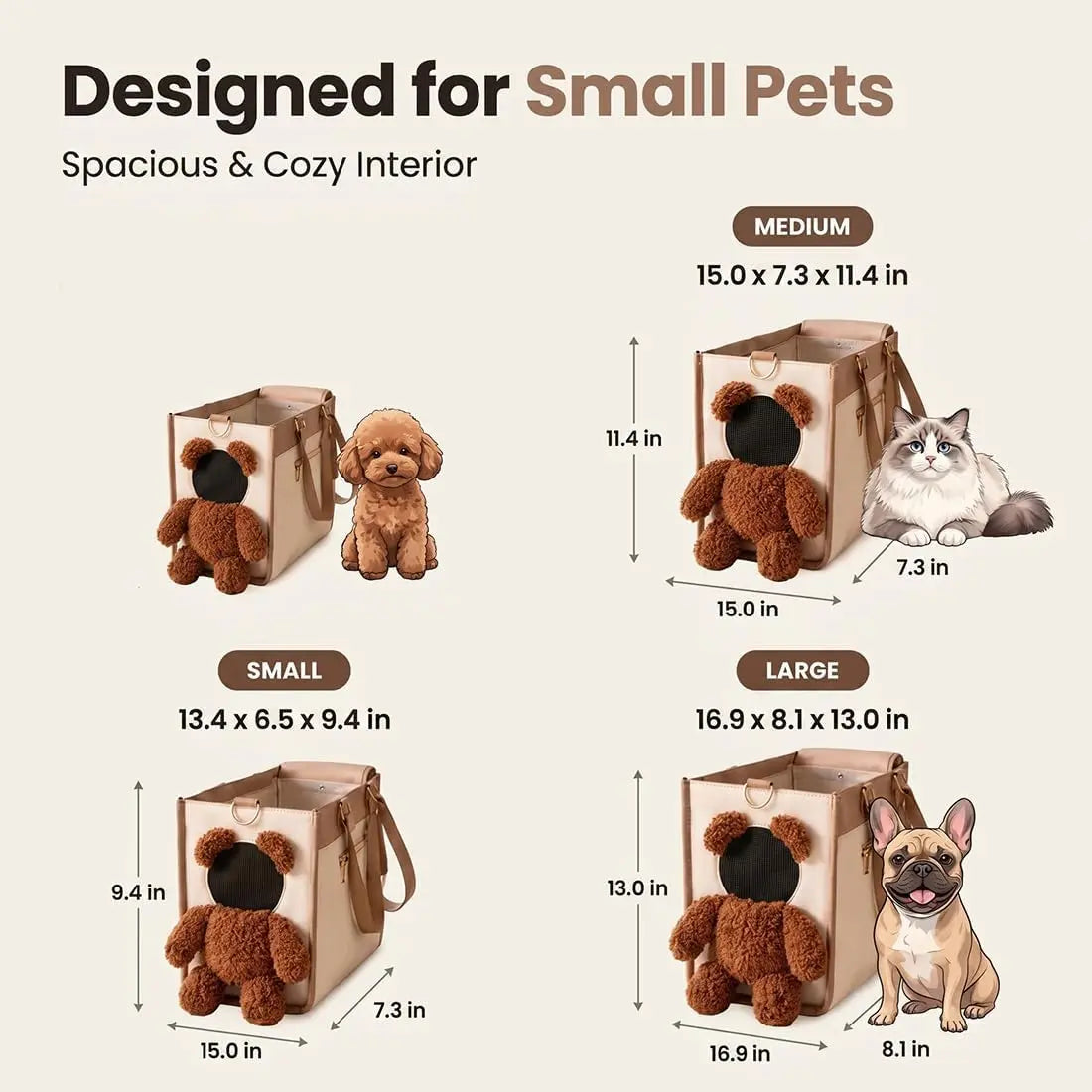 Charming Teddy Bear Carrier Bag for Dogs and Cats - Stylish 2-in-1 PU Leather Tote with Plush Ears for On-the-Go Pet Adventures