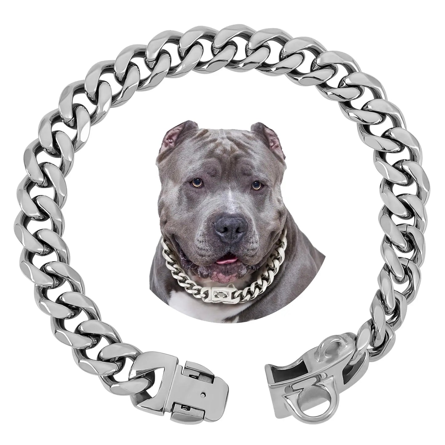 Luxurious 15MM Gold Stainless Steel Cuban Link Dog Collar - Heavy-Duty, Chew-Proof Training Solution for Your Beloved Dog (20" Gold)