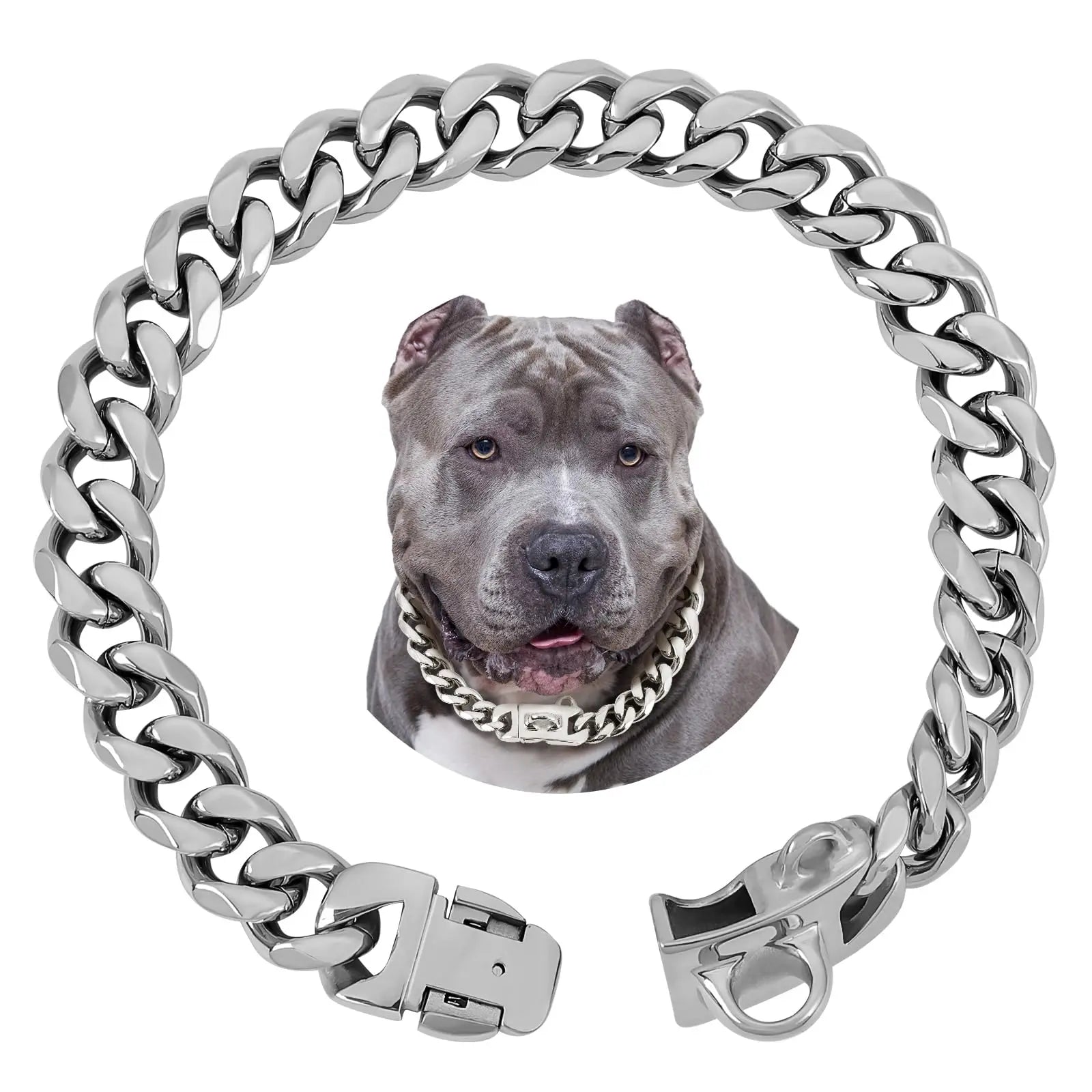 Luxurious 15MM Gold Stainless Steel Cuban Link Dog Collar - Heavy-Duty, Chew-Proof Training Solution for Your Beloved Dog (20" Gold)