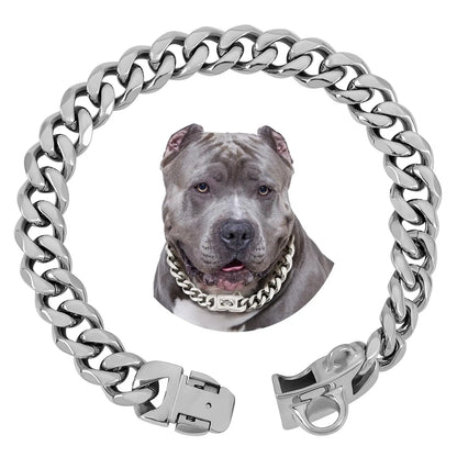 Luxurious 15MM Gold Stainless Steel Cuban Link Dog Collar - Heavy-Duty, Chew-Proof Training Solution for Your Beloved Dog (20" Gold)