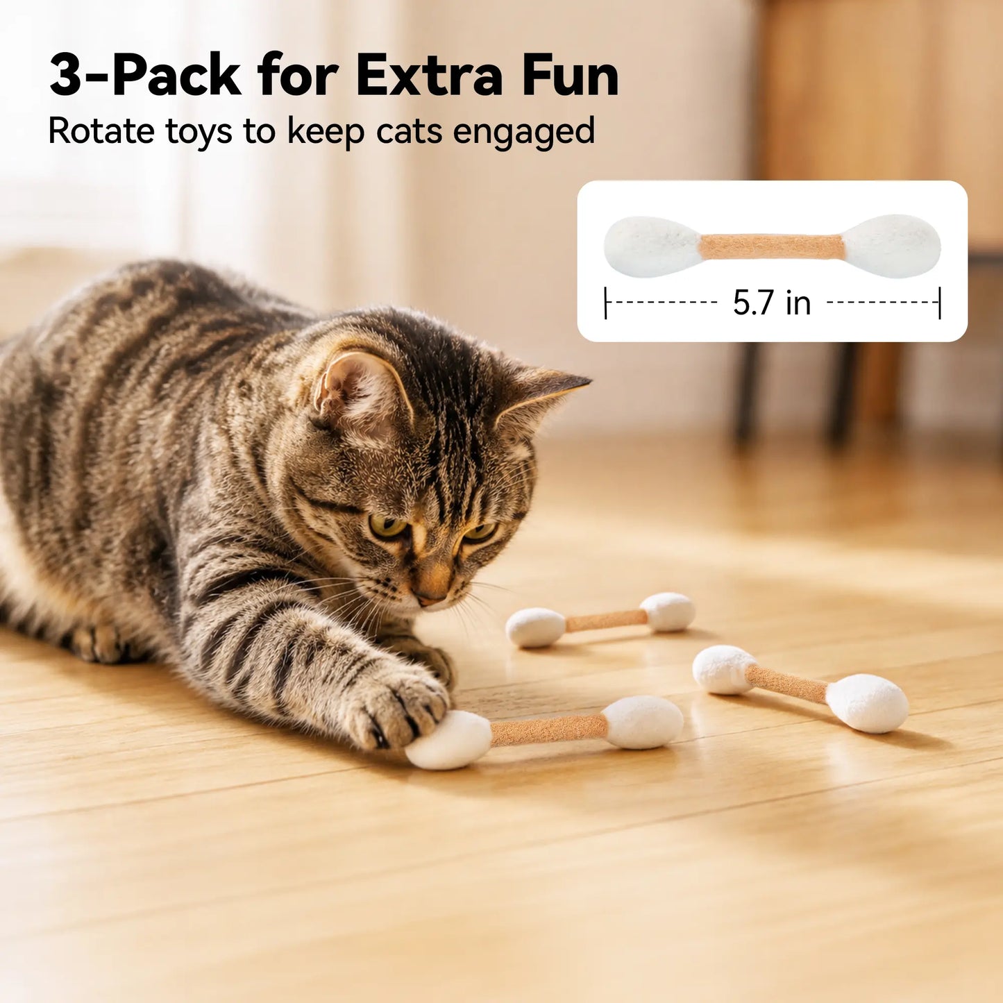 Potaroma 3 Pack Soft Natural Felt Cat Chew Toys with Catnip - Perfect for Kittens & Adult Cats, Includes Reusable Storage Bag