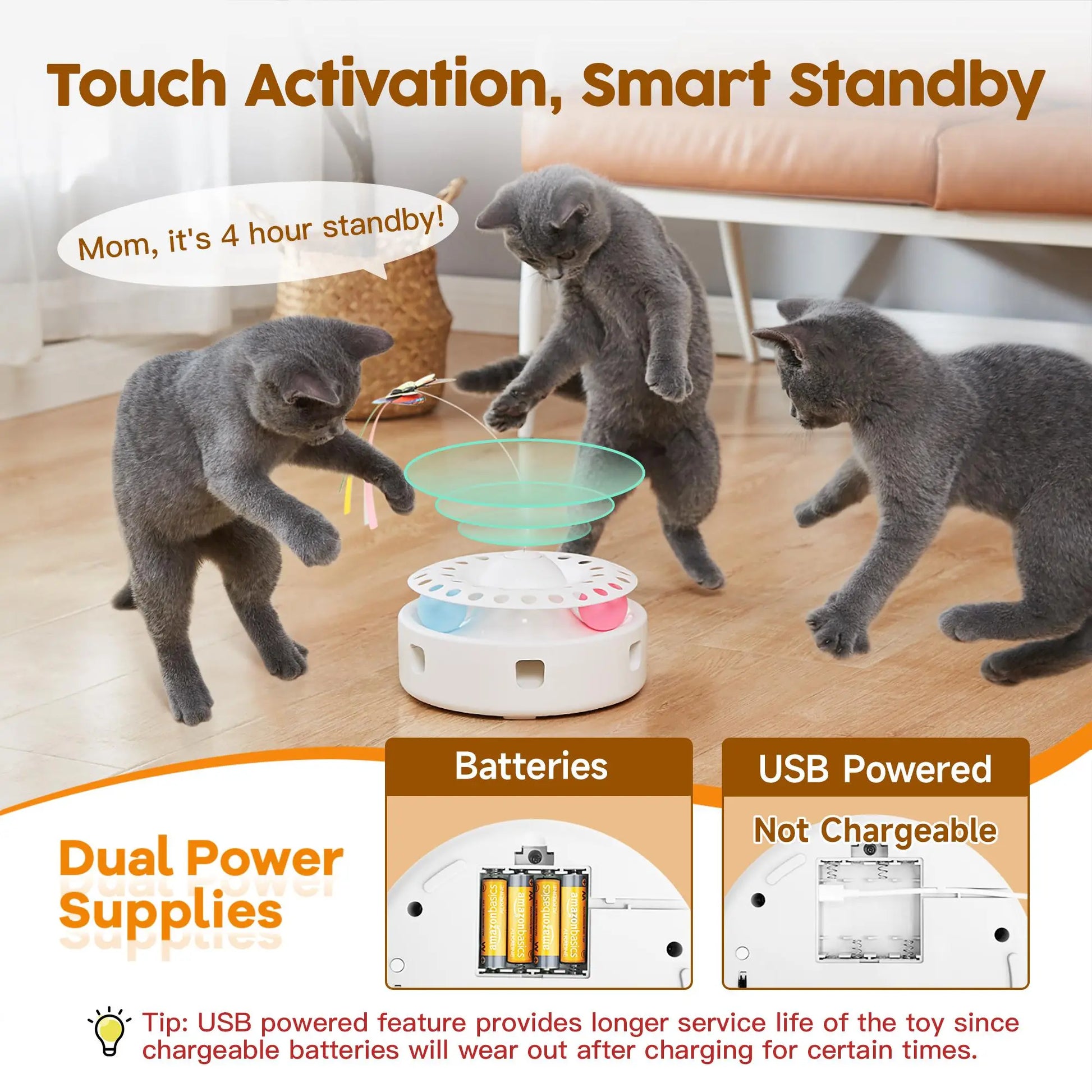 Potaroma 3-in-1 Automatic Interactive Cat Toy - Fluttering Butterfly, Ambush Feather & Track Balls for Endless Fun