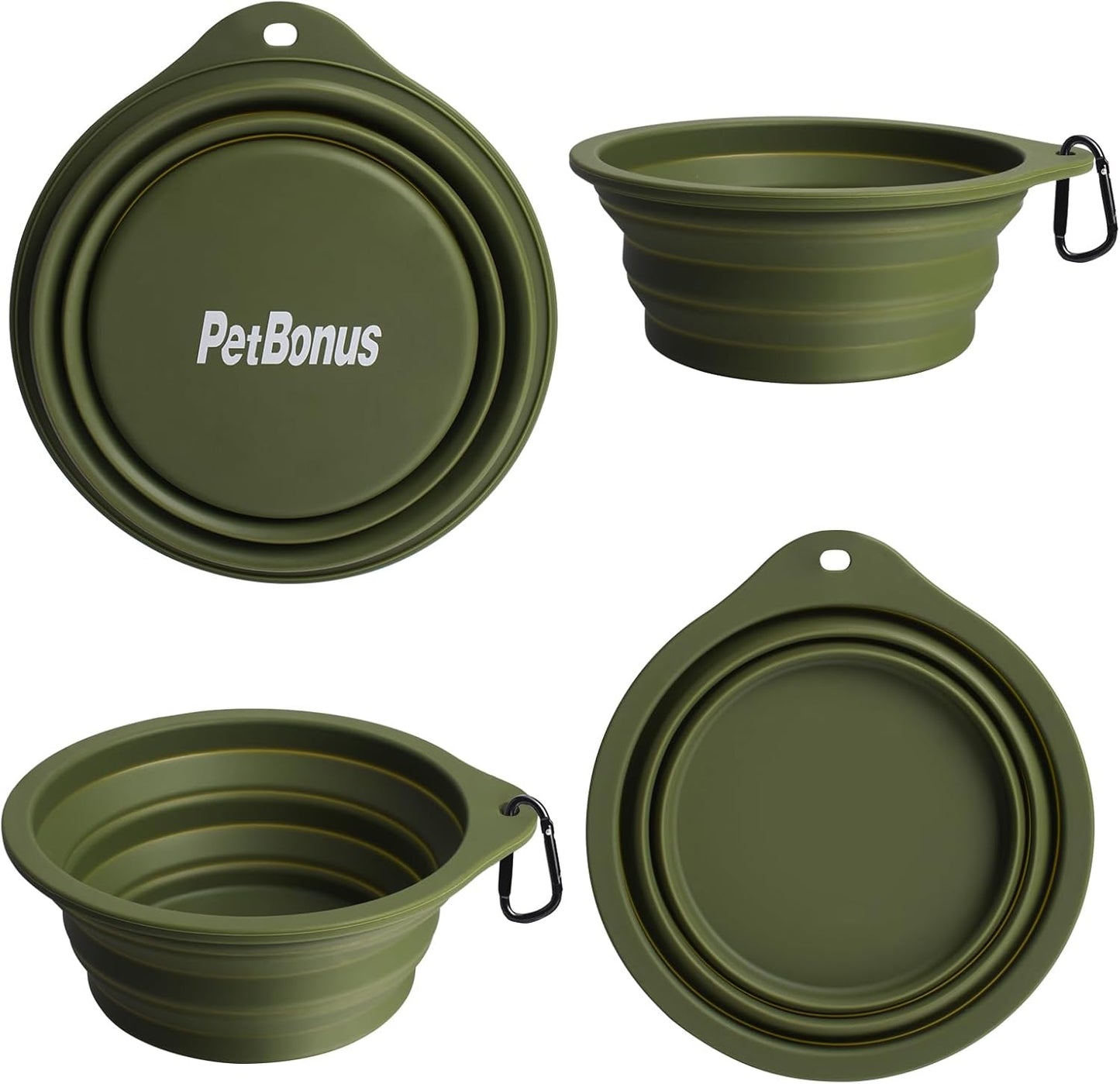 Travel-Friendly 2-Pack Collapsible Silicone Dog Bowls - BPA Free, Dishwasher Safe, Portable Food & Water Dishes with Carabiners in Army Green & Blue
