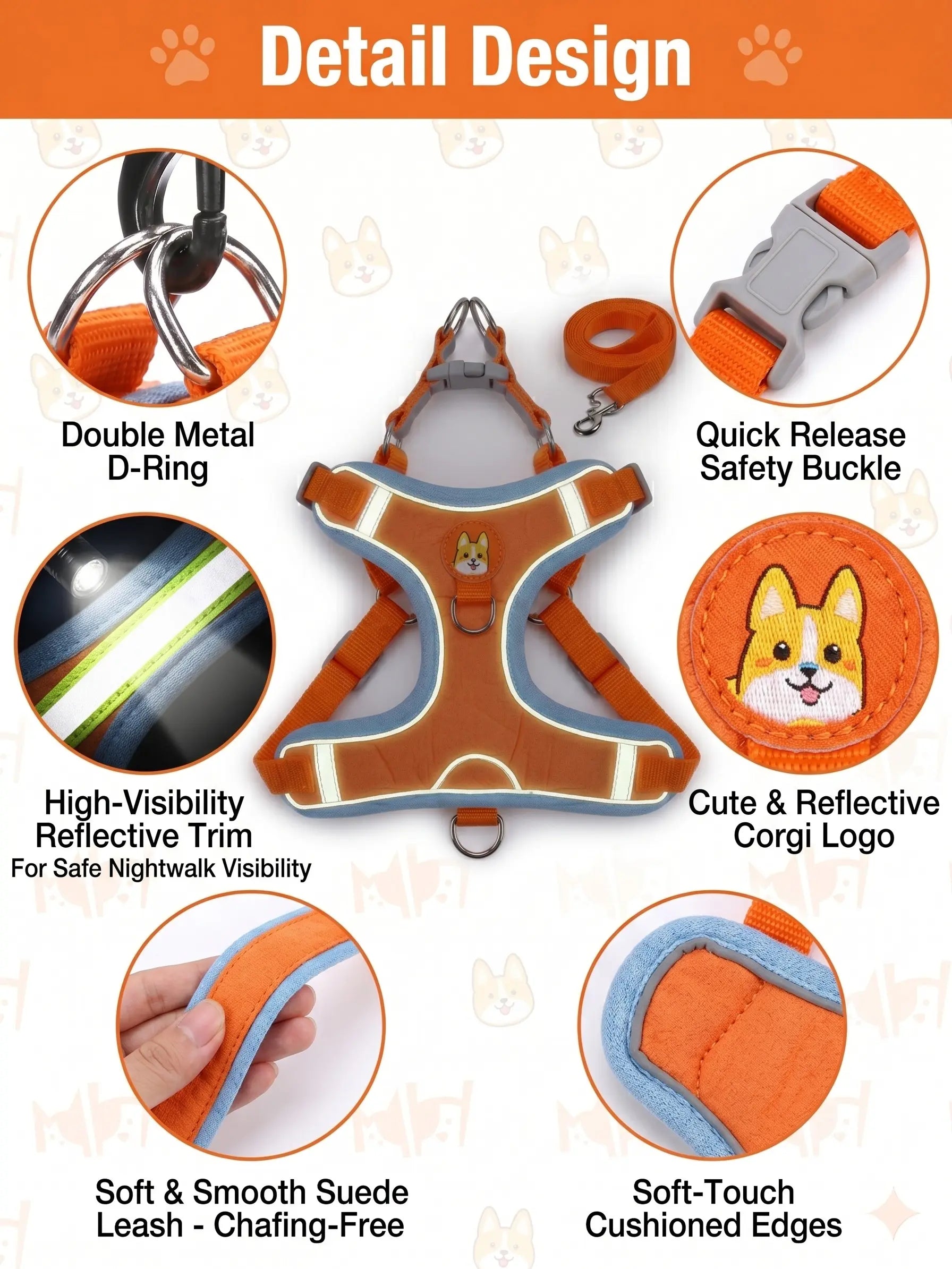 Elevate Your Pet's Outdoor Experience with Our 2 Pack Adjustable Suede Harness & Leash Set - Soft, Durable, and Reflective for Safe Walks Day or Night!