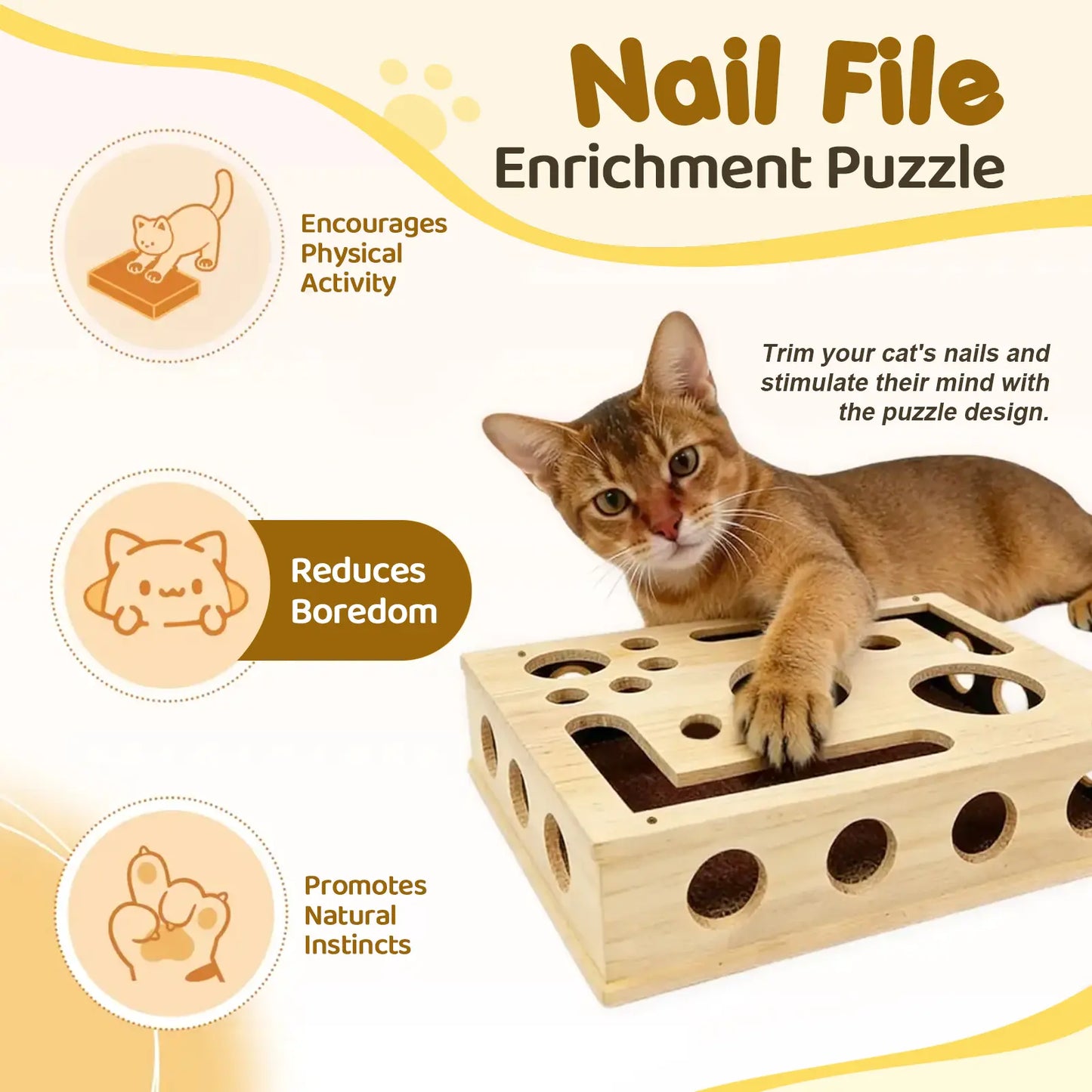 Revolutionary Cat Nail File Box Made from 100% Real Oak Wood - The Ultimate Stress-Free Grooming Solution for Cats Who Fear Clippers and Noisy Grinders, Perfect for Indoor Cats and Multi-Cat Households