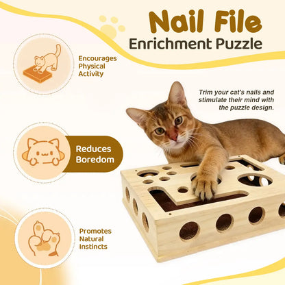 Revolutionary Cat Nail File Box Made from 100% Real Oak Wood - The Ultimate Stress-Free Grooming Solution for Cats Who Fear Clippers and Noisy Grinders, Perfect for Indoor Cats and Multi-Cat Households