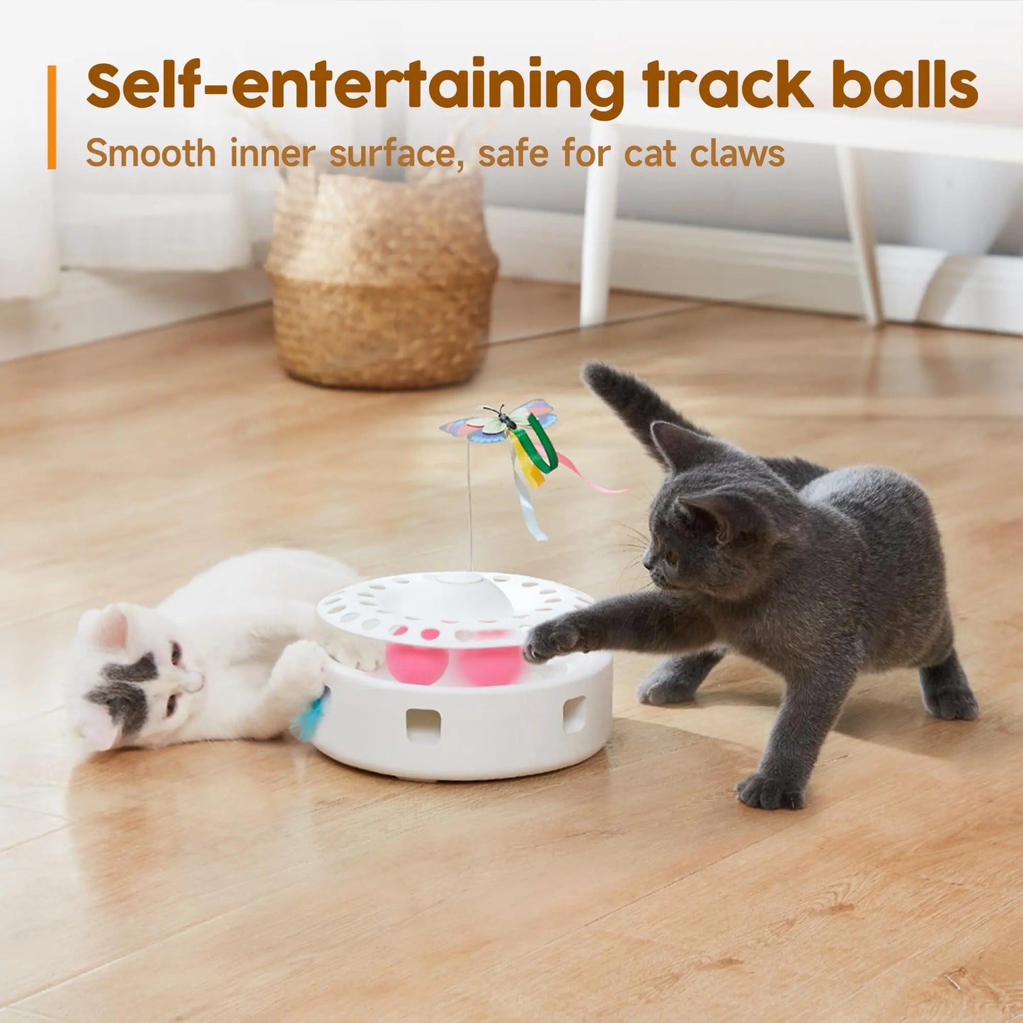 Potaroma 3-in-1 Automatic Interactive Cat Toy - Fluttering Butterfly, Ambush Feather & Track Balls for Endless Fun