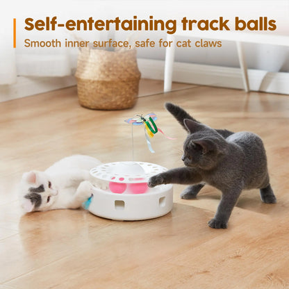 Potaroma 3-in-1 Automatic Interactive Cat Toy - Fluttering Butterfly, Ambush Feather & Track Balls for Endless Fun