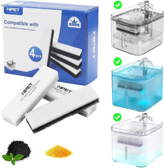 Cat Dog Water Fountain Replacement Filters 4 Pack for WF020TP/WF020BL/WF020WH Fountains