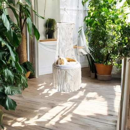 Luxurious European-Style Handmade Cat Bed Hammock - Cozy Pine Wood Swing for Your Beloved Kitty