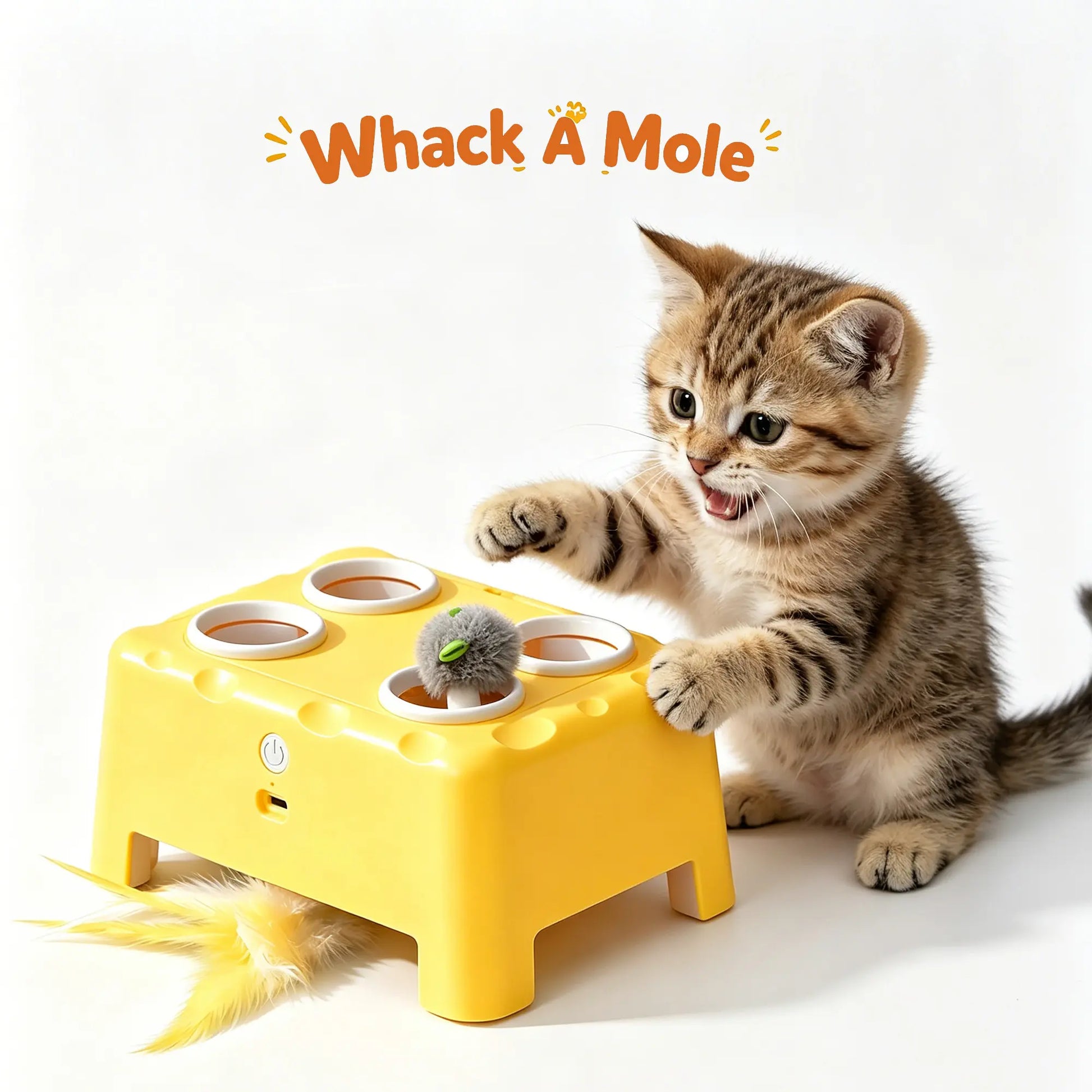Ultimate Rechargeable Magic House Cat Toy - 3-in-1 Interactive Fun with Whack-A-Mole & Spinning Feathers for Endless Playtime!