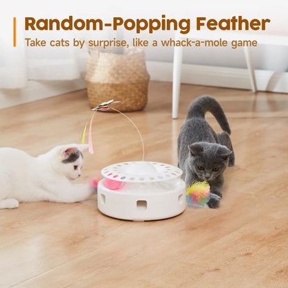 Potaroma 3-in-1 Automatic Interactive Cat Toy - Fluttering Butterfly, Ambush Feather & Track Balls for Endless Fun