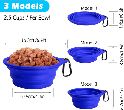Travel-Friendly 2-Pack Collapsible Silicone Dog Bowls - BPA Free, Dishwasher Safe, Portable Food & Water Dishes with Carabiners in Army Green & Blue