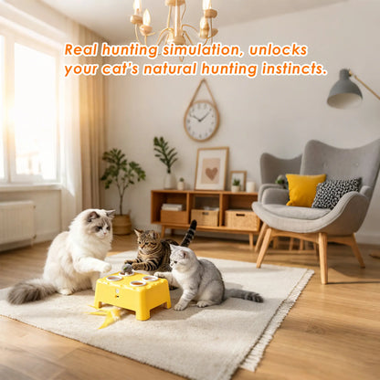 Ultimate Rechargeable Magic House Cat Toy - 3-in-1 Interactive Fun with Whack-A-Mole & Spinning Feathers for Endless Playtime!