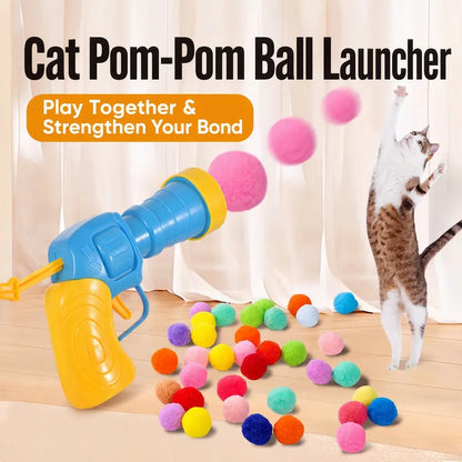 Interactive Cat Toy Launcher Set, Includes 1 Launcher & 30 Plush Balls, Indoor Exercise, Enhances Bonding, No Batteries Needed, Durable Design,Boredom Relief,Cute Kitten Fun Gift,For Kittens and Adult Cats