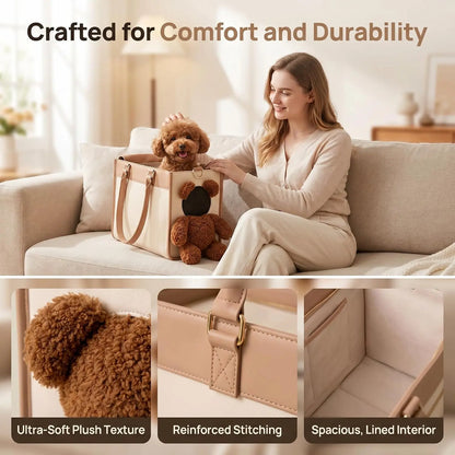 Charming Teddy Bear Carrier Bag for Dogs and Cats - Stylish 2-in-1 PU Leather Tote with Plush Ears for On-the-Go Pet Adventures