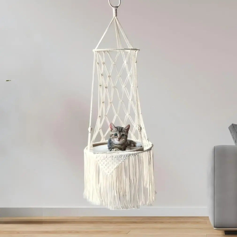 Luxurious European-Style Handmade Cat Bed Hammock - Cozy Pine Wood Swing for Your Beloved Kitty
