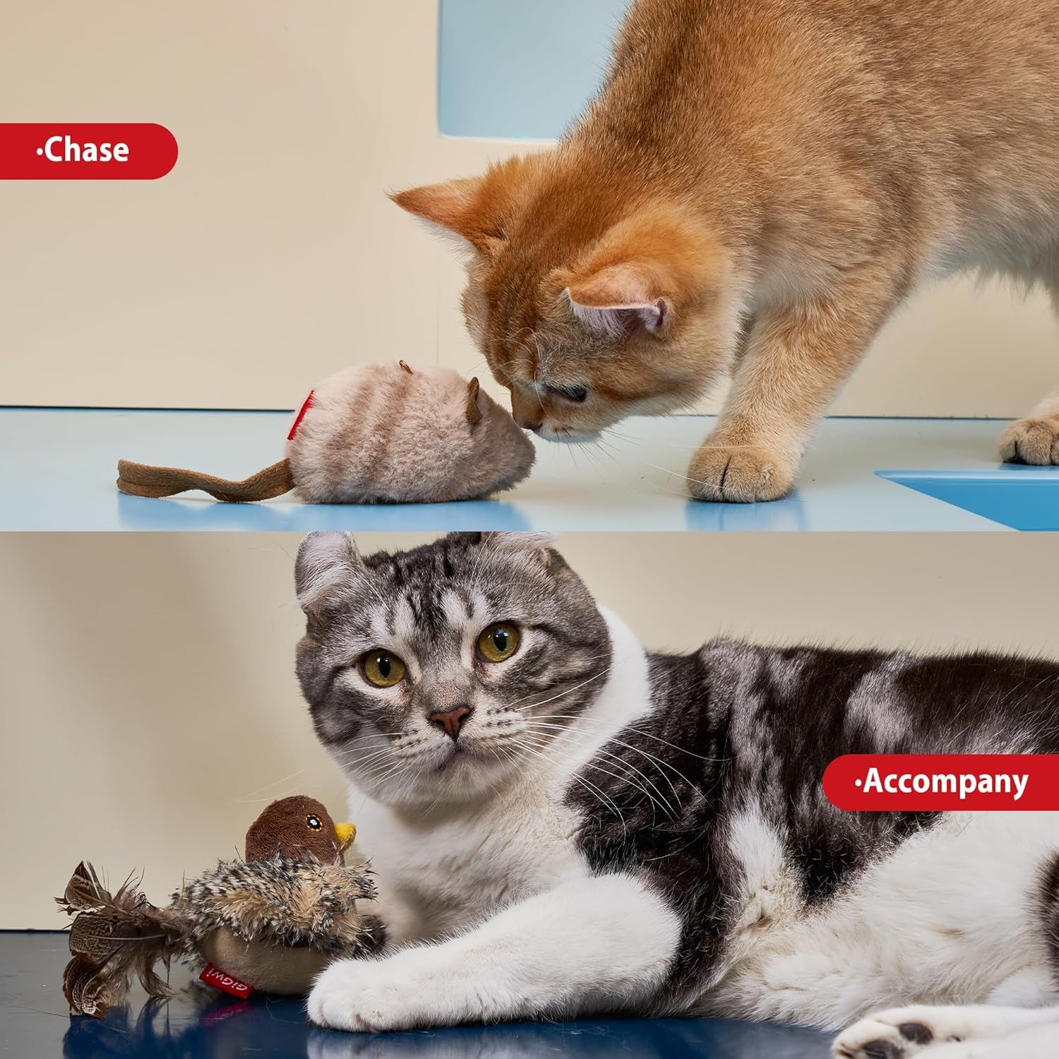 Exciting Chirping Bird & Squeaky Mouse Cat Toy Set - Interactive Play for Indoor Cats - Perfect for All Breeds!