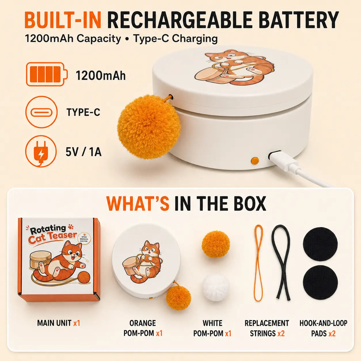 Exciting Smart Rotating Cat Teaser - Rechargeable Interactive Toy with 5 Play Modes for Endless Fun