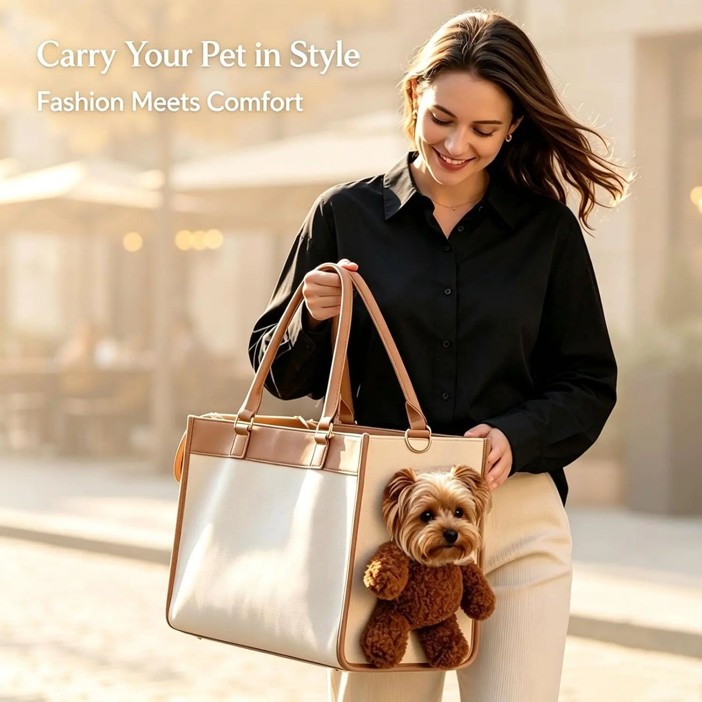 Charming Teddy Bear Carrier Bag for Dogs and Cats - Stylish 2-in-1 PU Leather Tote with Plush Ears for On-the-Go Pet Adventures
