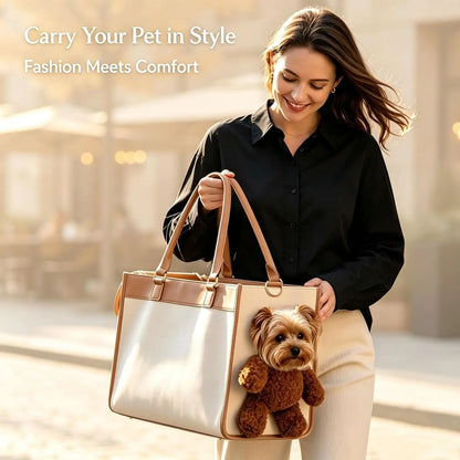 Charming Teddy Bear Carrier Bag for Dogs and Cats - Stylish 2-in-1 PU Leather Tote with Plush Ears for On-the-Go Pet Adventures