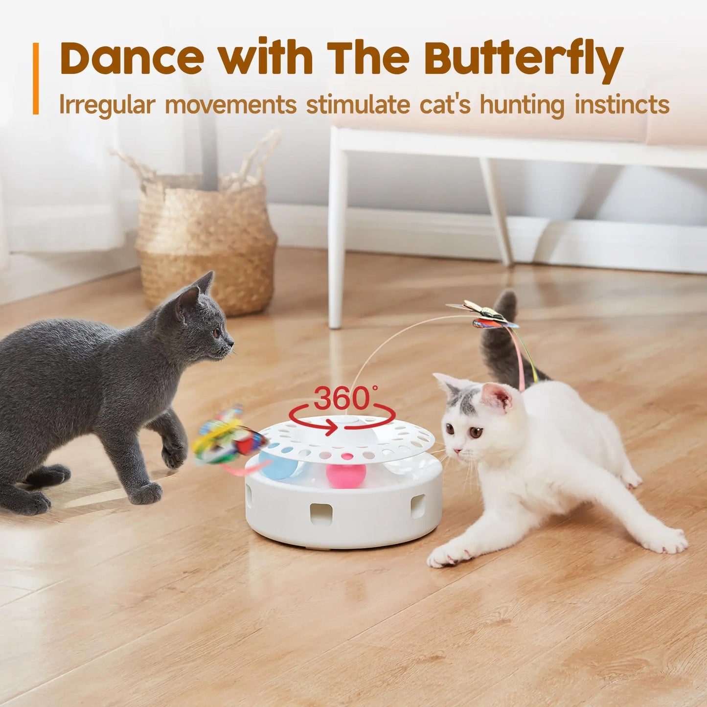 Potaroma 3-in-1 Automatic Interactive Cat Toy - Fluttering Butterfly, Ambush Feather & Track Balls for Endless Fun