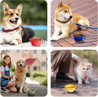 Travel-Friendly 2-Pack Collapsible Silicone Dog Bowls - BPA Free, Dishwasher Safe, Portable Food & Water Dishes with Carabiners in Army Green & Blue