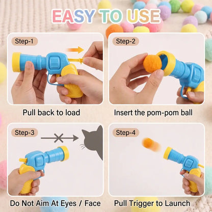 Interactive Cat Toy Launcher Set, Includes 1 Launcher & 30 Plush Balls, Indoor Exercise, Enhances Bonding, No Batteries Needed, Durable Design,Boredom Relief,Cute Kitten Fun Gift,For Kittens and Adult Cats