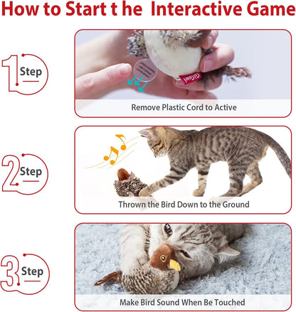 Exciting Chirping Bird & Squeaky Mouse Cat Toy Set - Interactive Play for Indoor Cats - Perfect for All Breeds!