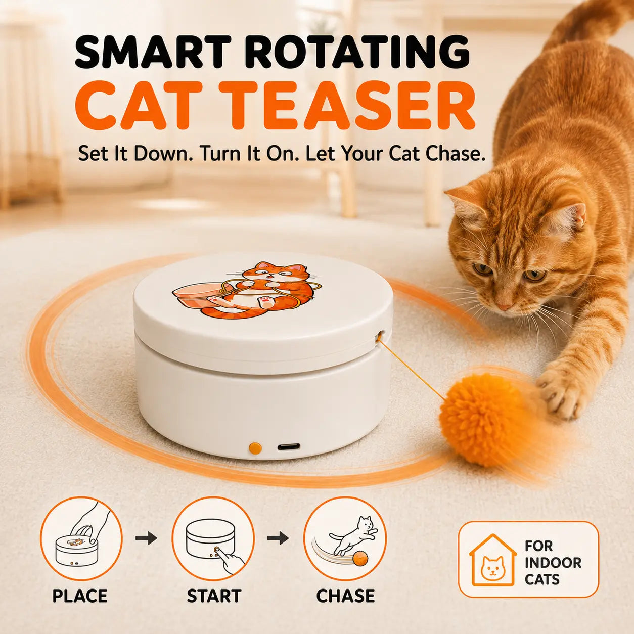 Exciting Smart Rotating Cat Teaser - Rechargeable Interactive Toy with 5 Play Modes for Endless Fun