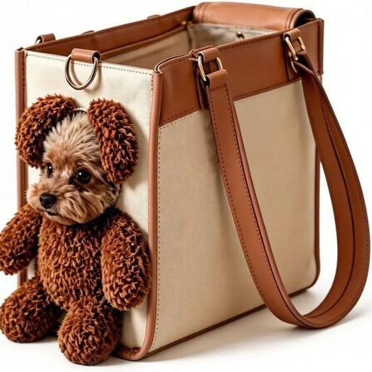 Charming Teddy Bear Carrier Bag for Dogs and Cats - Stylish 2-in-1 PU Leather Tote with Plush Ears for On-the-Go Pet Adventures