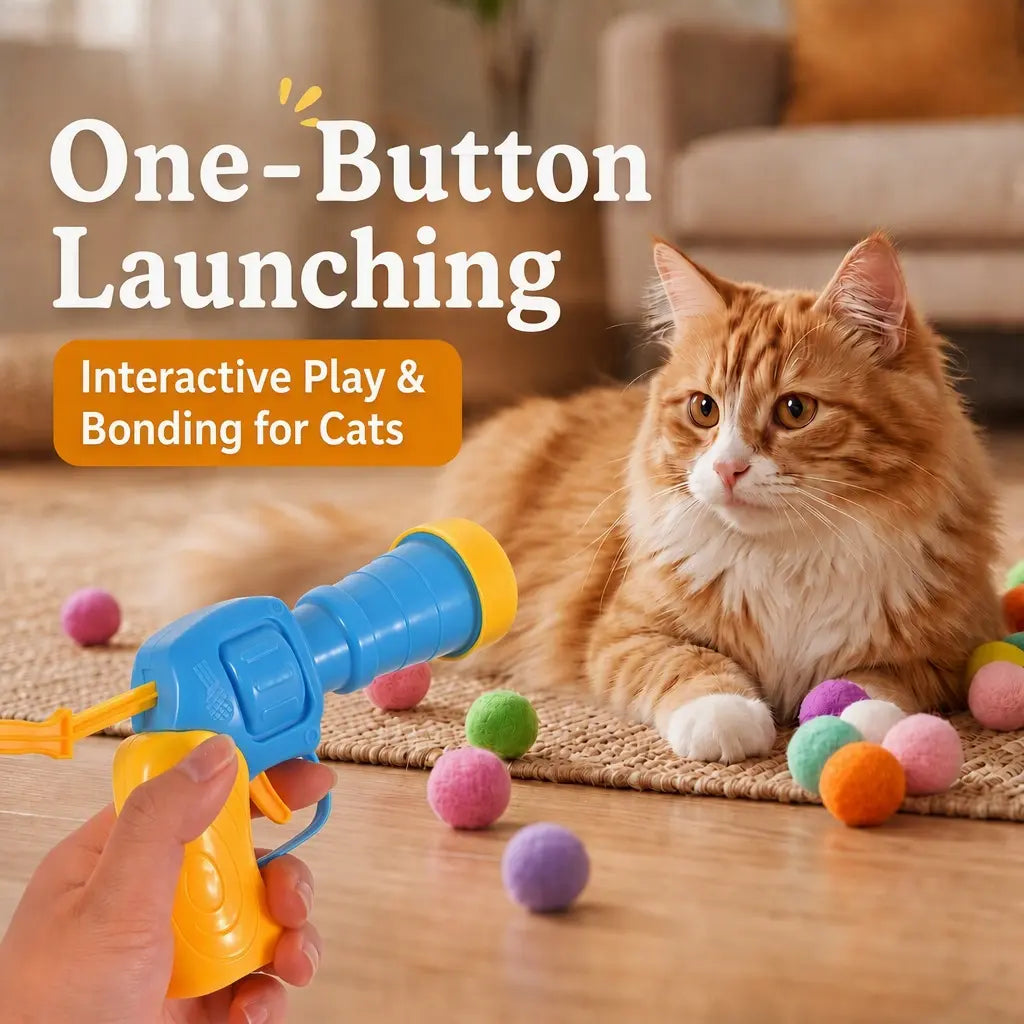 Interactive Cat Toy Launcher Set, Includes 1 Launcher & 30 Plush Balls, Indoor Exercise, Enhances Bonding, No Batteries Needed, Durable Design,Boredom Relief,Cute Kitten Fun Gift,For Kittens and Adult Cats
