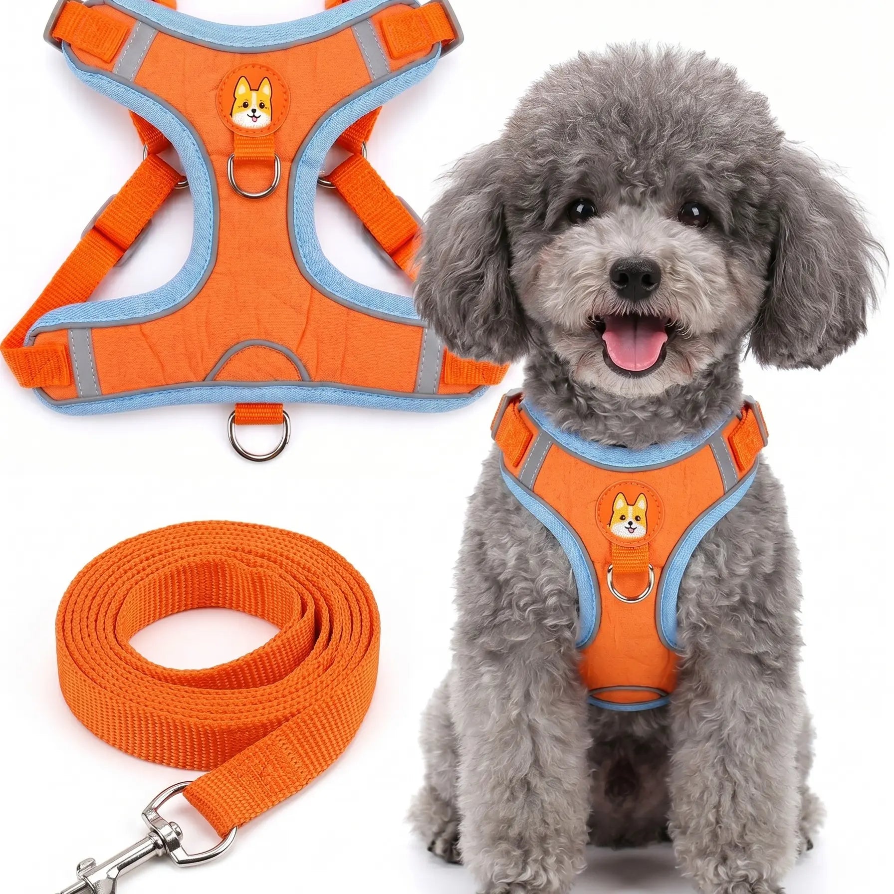 Elevate Your Pet's Outdoor Experience with Our 2 Pack Adjustable Suede Harness & Leash Set - Soft, Durable, and Reflective for Safe Walks Day or Night!