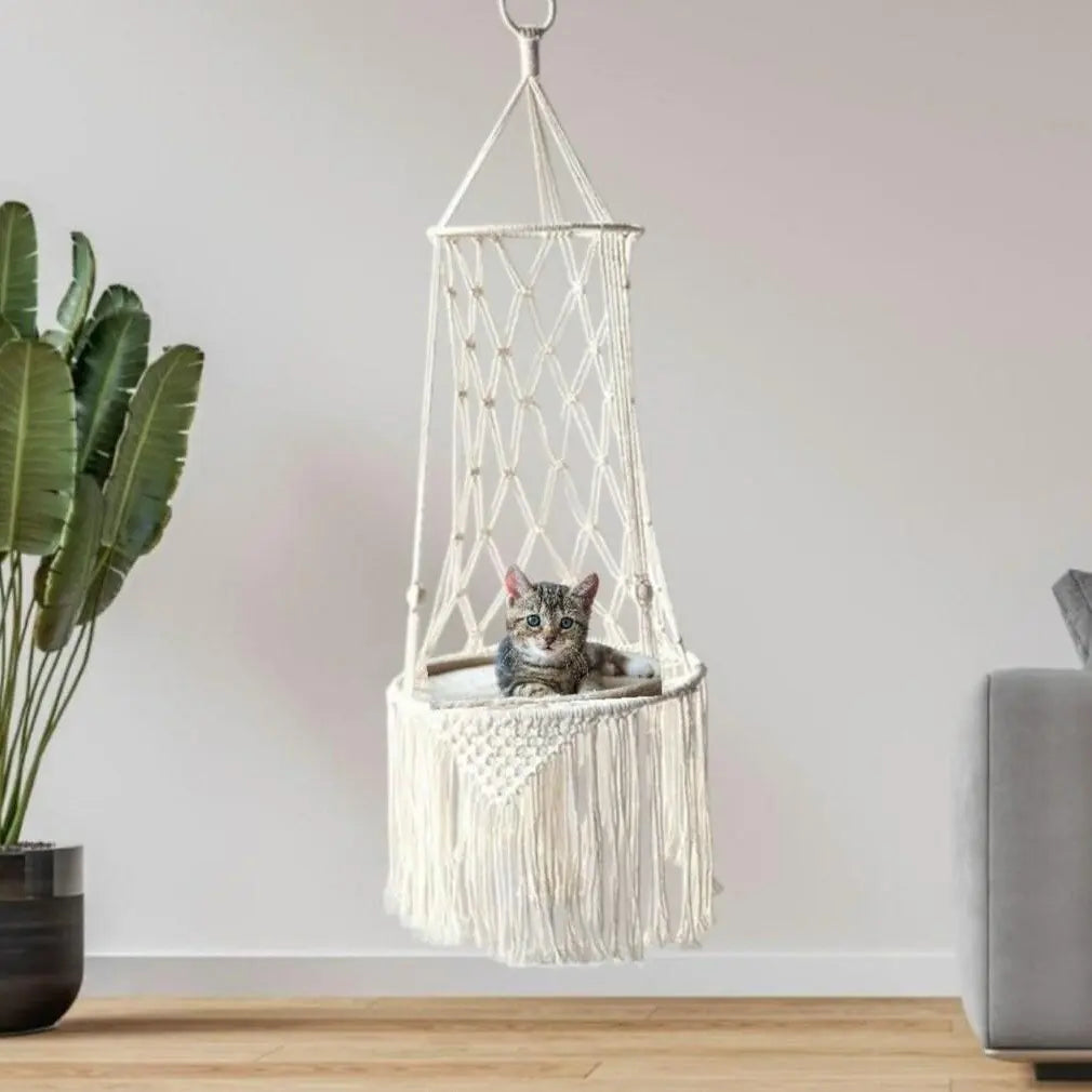 Luxurious European-Style Handmade Cat Bed Hammock - Cozy Pine Wood Swing for Your Beloved Kitty