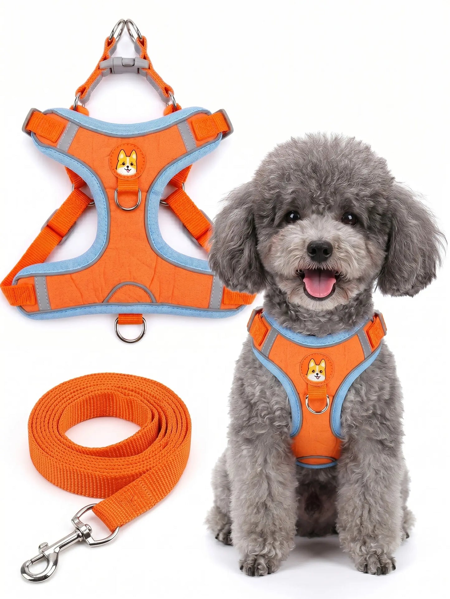 Elevate Your Pet's Outdoor Experience with Our 2 Pack Adjustable Suede Harness & Leash Set - Soft, Durable, and Reflective for Safe Walks Day or Night!
