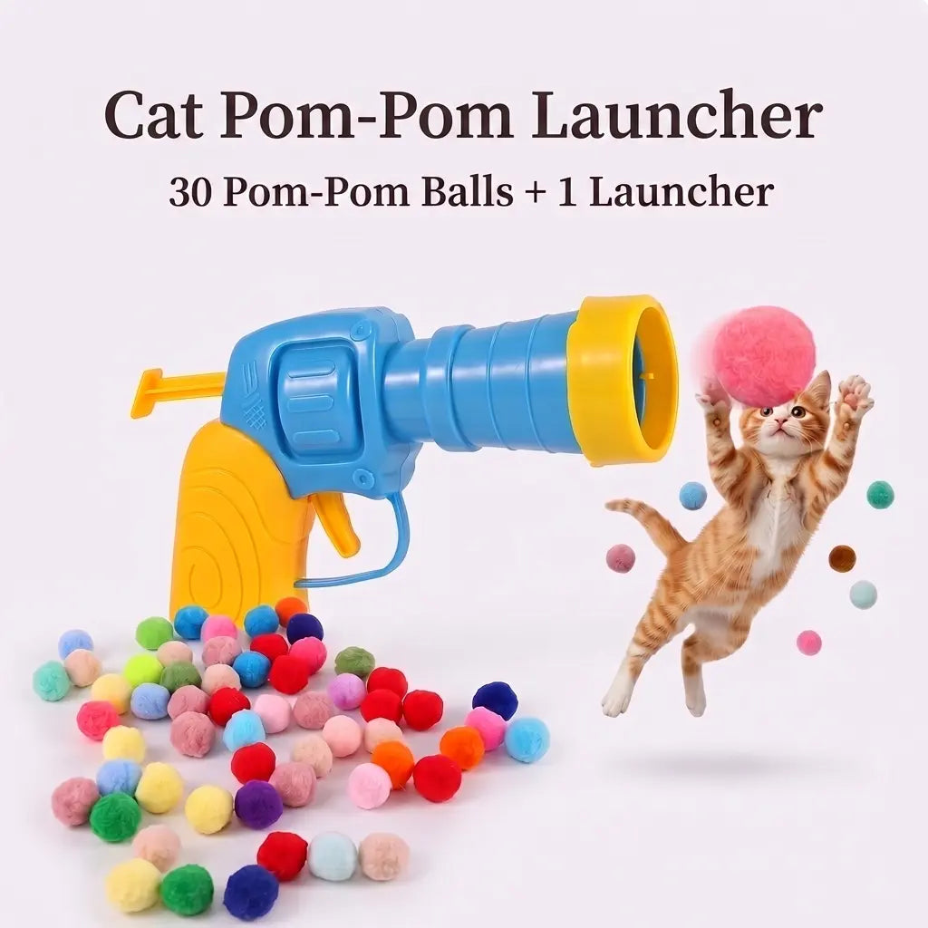 Interactive Cat Toy Launcher Set, Includes 1 Launcher & 30 Plush Balls, Indoor Exercise, Enhances Bonding, No Batteries Needed, Durable Design,Boredom Relief,Cute Kitten Fun Gift,For Kittens and Adult Cats