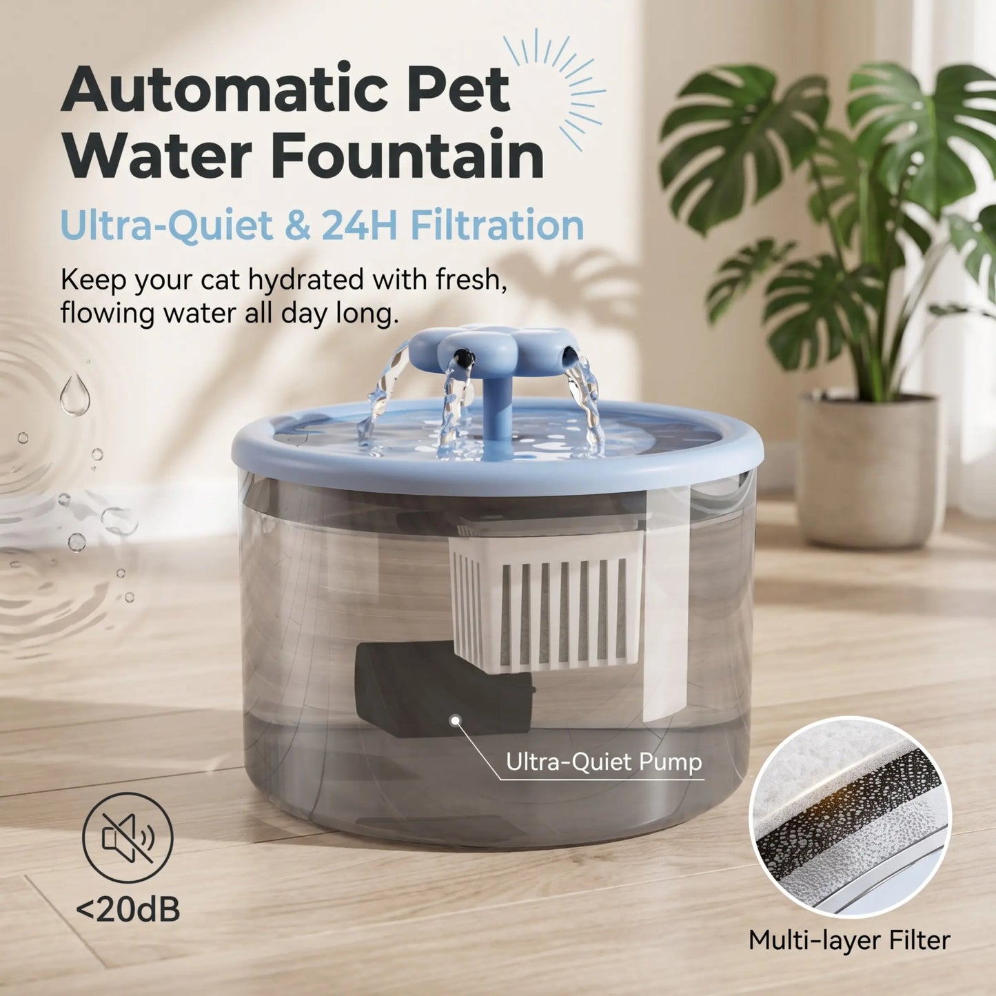 Elevate Your Cat's Hydration Experience with the Stylish and Quiet USB-Powered Cat Fountain Water Dispenser