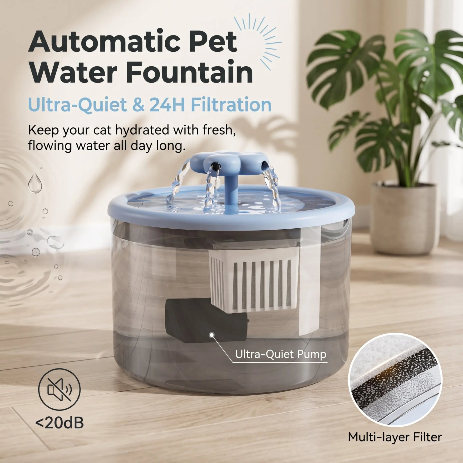 Elevate Your Cat's Hydration Experience with the Stylish and Quiet USB-Powered Cat Fountain Water Dispenser