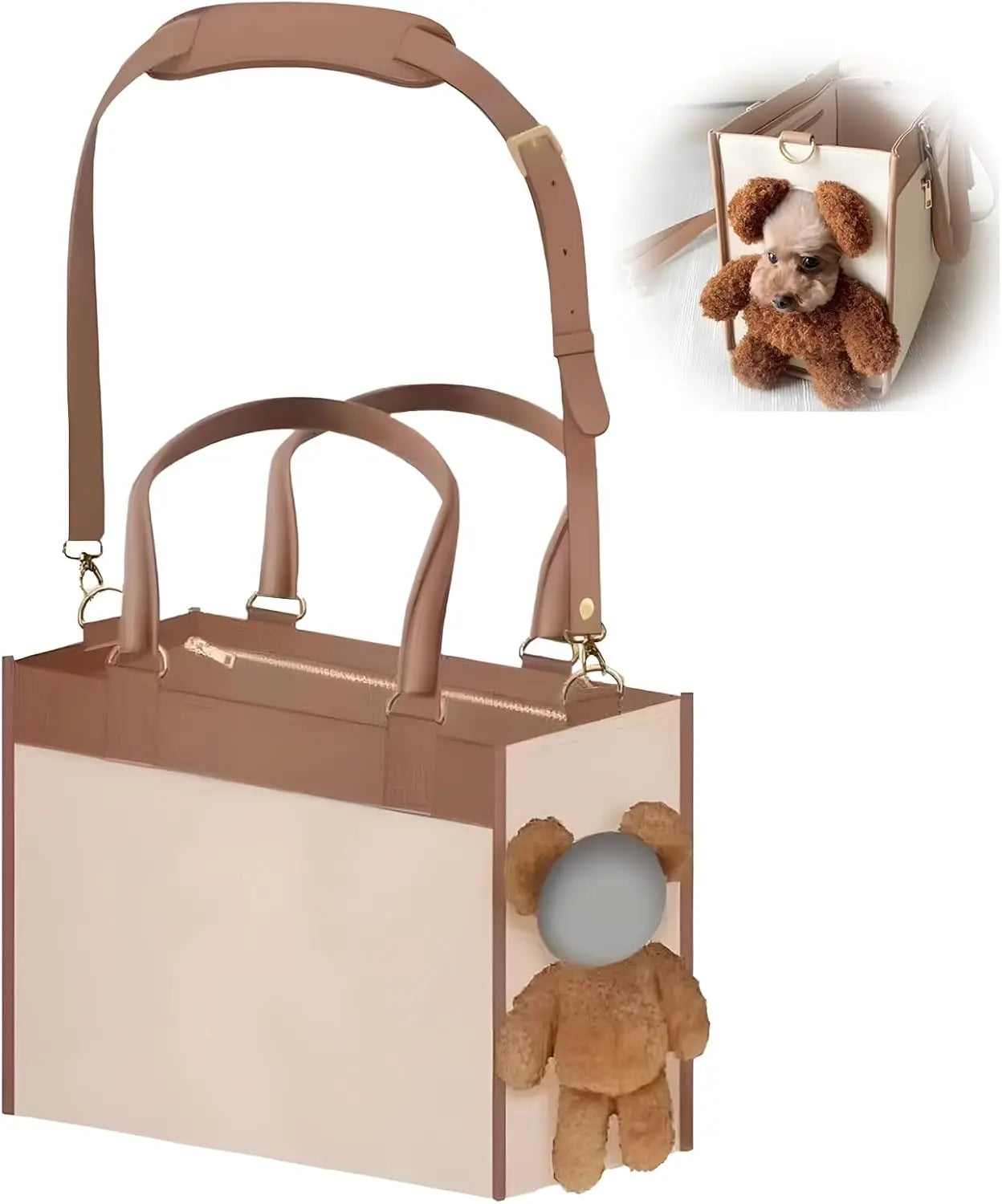 Charming Teddy Bear Carrier Bag for Dogs and Cats - Stylish 2-in-1 PU Leather Tote with Plush Ears for On-the-Go Pet Adventures