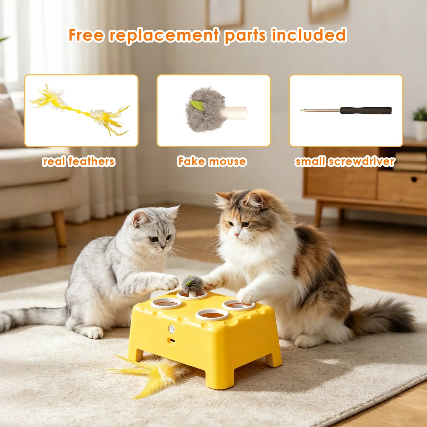 Ultimate Rechargeable Magic House Cat Toy - 3-in-1 Interactive Fun with Whack-A-Mole & Spinning Feathers for Endless Playtime!