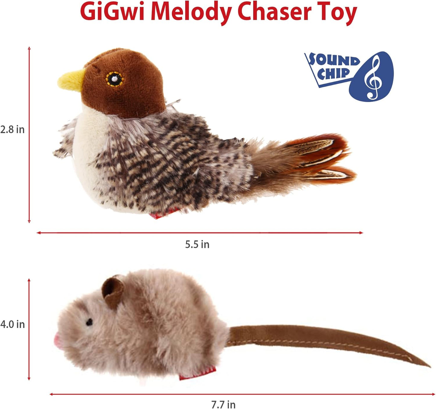 Exciting Chirping Bird & Squeaky Mouse Cat Toy Set - Interactive Play for Indoor Cats - Perfect for All Breeds!