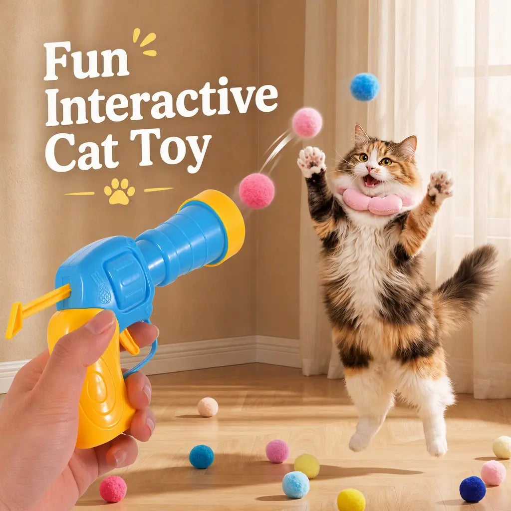 Interactive Cat Toy Launcher Set, Includes 1 Launcher & 30 Plush Balls, Indoor Exercise, Enhances Bonding, No Batteries Needed, Durable Design,Boredom Relief,Cute Kitten Fun Gift,For Kittens and Adult Cats