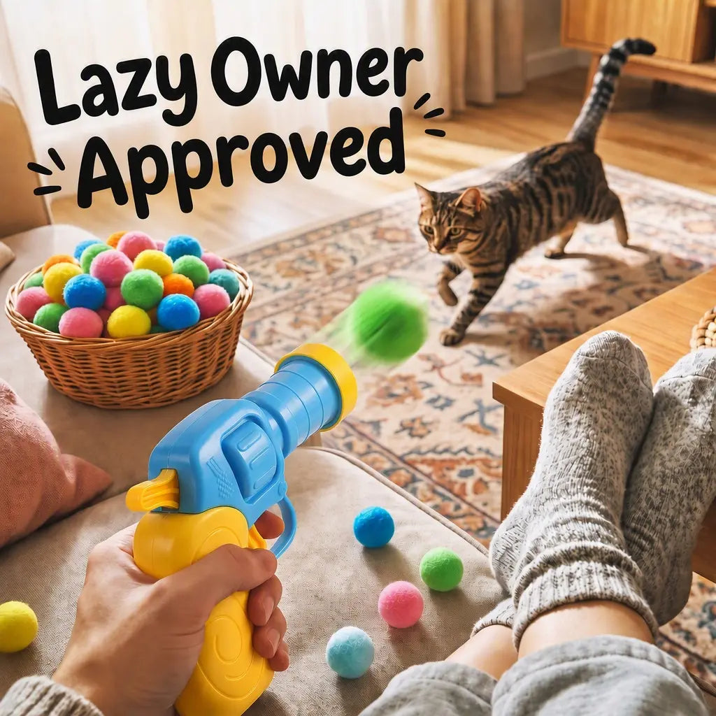 Interactive Cat Toy Launcher Set, Includes 1 Launcher & 30 Plush Balls, Indoor Exercise, Enhances Bonding, No Batteries Needed, Durable Design,Boredom Relief,Cute Kitten Fun Gift,For Kittens and Adult Cats